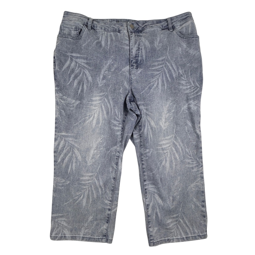 Laura Plus Capri‎ Jeans Womens 20 Palm Print High Rise Stretch Denim